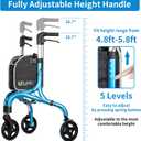 PLANETWALK Premium 3 Wheel Rollator Walker for Seniors Ultra Lightweight Foldable Aluminum Mobility Aid with Height Adjustable Handle and 8 Inch Wheels, Brilliant Blue