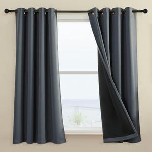 Rutterllow 100% Blackout Curtain 2 Panels , Heat and Full Light Blocking Drapes with Grommets for Bedroom, Thermal Insulated Window Treatment Drapes for Living Room (Dark Grey, 52Wx54L)
