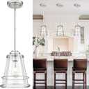 Pendant Lights Kitchen Island Brushed Nickel 8 Inch Large Pendant Light With Clear Glass Modern Farmhouse Cage Hanging Lights Fixture for Kitchen Sink Dining Room Hallway Foyer (1 Pack), ZCPL108BN-L