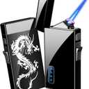 Torch Lighter, Dual Arc and Jet Flame - 2 in 1, USB Rechargeable with Battery Indicator, Refillable Windproof Plasma Lighter (No Butane) - Black