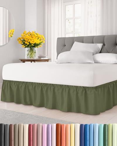 Wrap Around Dust Ruffle Bed Skirt - Sage Green - for Full Size Beds with 18 Inch Drop - Elastic Strap - Adjustable Pleated Bedskirt with Brushed Fabric and Wrinkle Free - for Women, Men, Kids & Teens