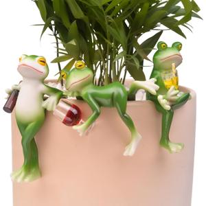 Miniature Frog Figurines Plant Decorations for Pots, 3Pcs Frog Statue Planter Hugger for Flower Yard Lawn Ornament