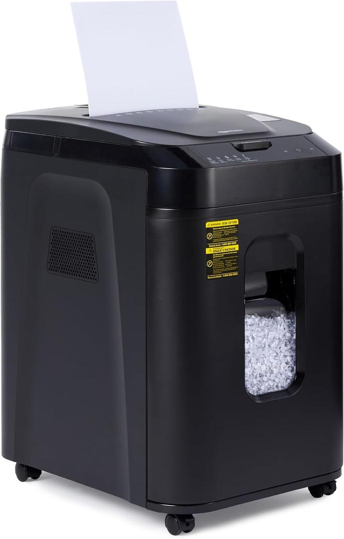 Amazon Basics 150-Sheet Autofeed Micro-Cut Paper and Credit Card Shredder, High Security Level P-4 with 8.5-Gallon Bin, 60-Minute Continuous Run Time, Black