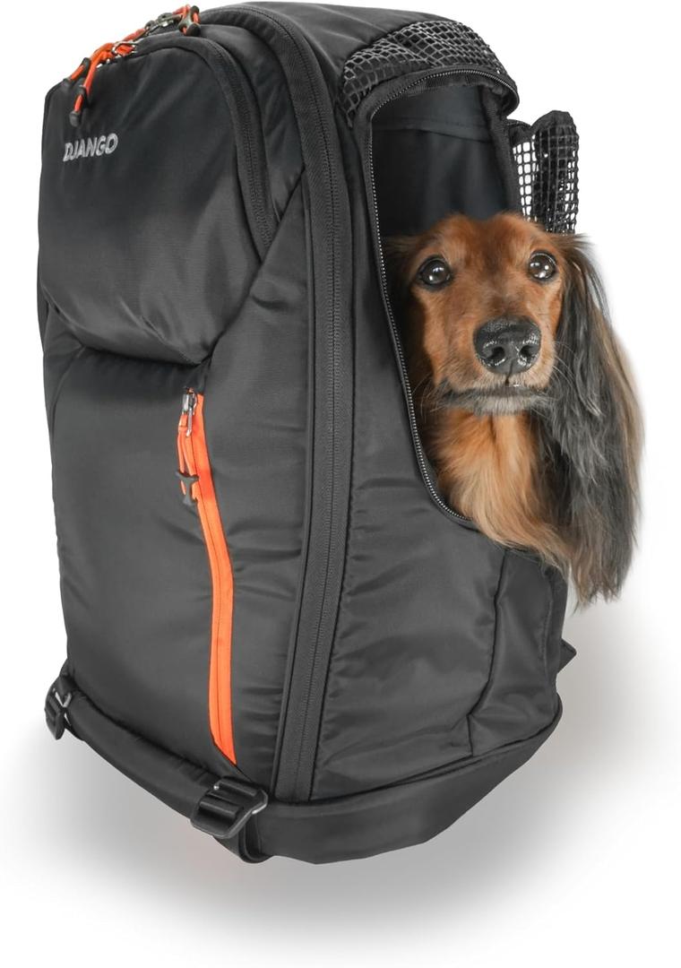 DJANGO Dog Carrier Backpack  Pet Backpack for Small Dogs & Cats with Hip Belt, Laptop Pocket & Water Bottle Sleeve  Travel Dog & Cat Carrier for Hiking, Camping & Commuting (Midnight Black)