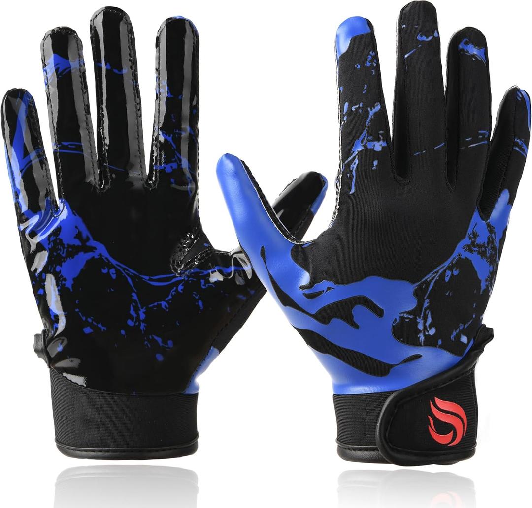 Goporoy Youth Football Gloves for Kids Excellent Grip Football Receiver Gloves, ICY Blue Youth M/ L