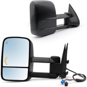 JZSUPER Towing Mirrors fit for 2003-2006 Chevy Silverado 1500 2500 3500 GMC Sierra Suburban Yukon XL Tahoe Pickup Truck A Pair of Tow Mirror Power Heated Arrow Signal Light Black Cap, Large