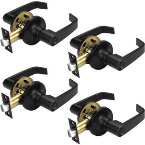 KNOBWELL 4 Pack Commercial Door Handles Black,Bedroom Door Handle Set, Lever Door Handle with Lock,Reversible for Left and Right