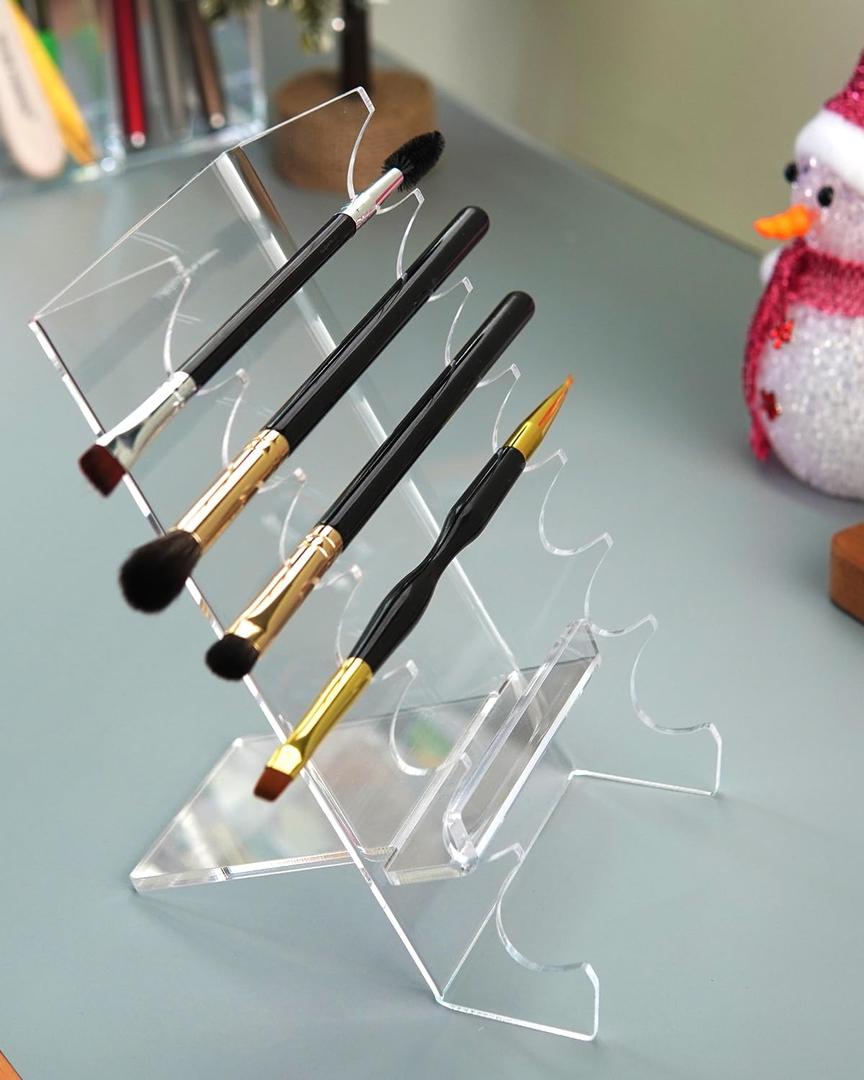 Acrylic Makeup Brush Holder for Vanity, Unique Office Desk Accessories For Women Aesthetic, Pen Display Stand Holder, Makeup Brush Drying Rack, Make Up/Hair/Paint Brush Holder, Clear