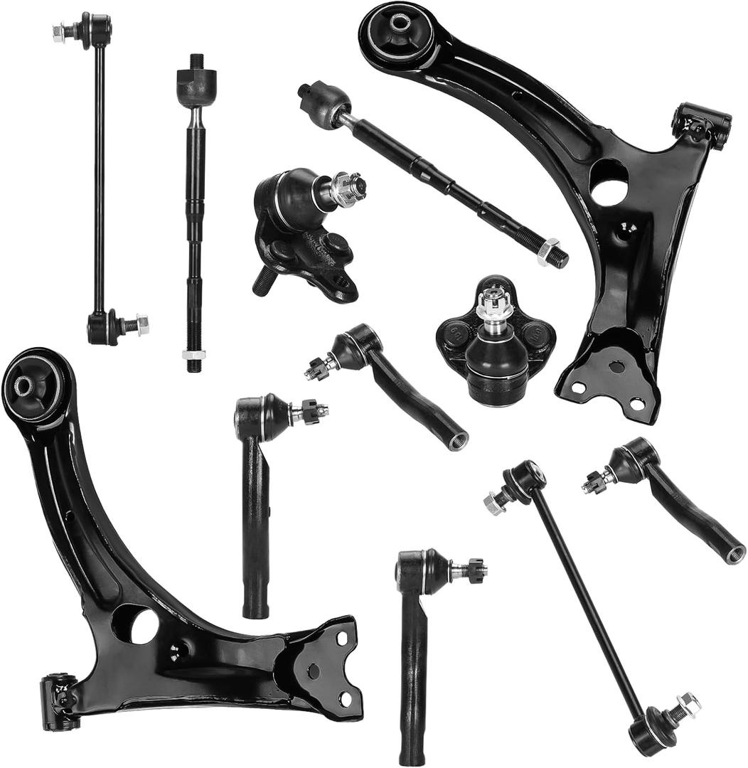 Front Left & Right Side Lower Control Arms w/Ball Joints Sway Bar Links Tie Rods Suspension Kit for 2003-2008 Toyota Corolla (10PCs)