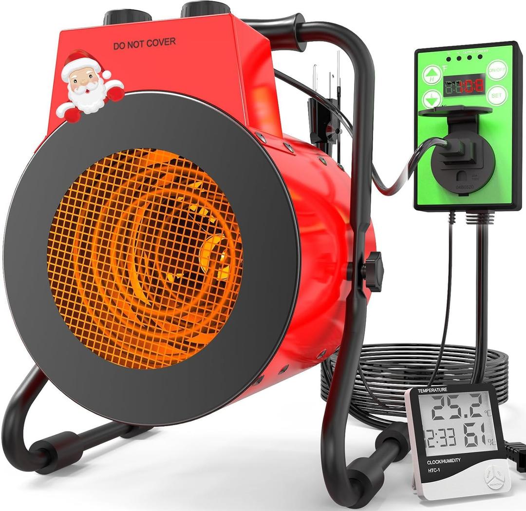 Buyplus Greenhouse Heater with Digital Thermostat, 1500W Outdoor Heaters for Patio, Overheat Protection & 3S Fast Heating, Electric Space Heater for Patio, Garage, Greenhouse, Flower House, Red