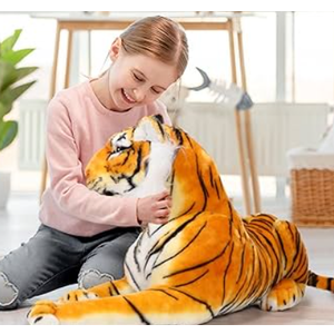 Tezituor 43.3inch Giant Tiger Stuffed Animal, Hugging Soft Tiger Plush Body Pillow for Boys Girls, Realistic Large Stuffed Tiger Plush Toy Gift for Christmas Birthday Decor