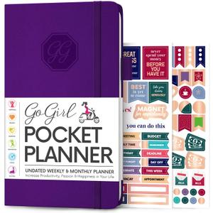 GoGirl Planner and Organizer for Women Pocket Weekly Planner, Goals Journal & Agenda for Time Management & Productivity, Undated, Purple, 3.5'' x 6.2''
