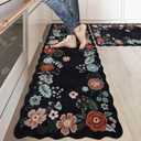 Homcomoda Kitchen Mats for Floor 3PC, Floral Washable Kitchen Rugs Non Slip Cushioned Comfort Standing Mat 20 "x32+20 "x47+20 "x59 (Black)