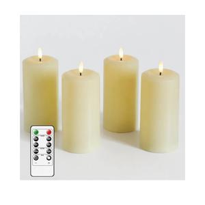 4 Packs Flameless Candles, Battery Operated Candles with Remote, Plastic LED Flickering Candles, Pillar Candles for Home Wedding Party Halloween Christmas D3 xH6 (Ivory)