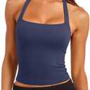 LASLULU Womens Sexy Halter Sports Bra Workout Tops Sleeveless Tank Tops (Blue, XL)