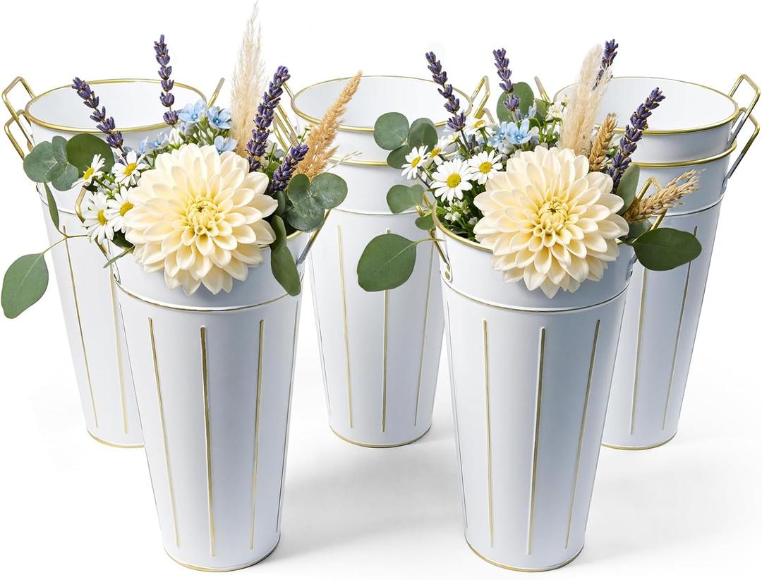 Galvanized Flower Buckets,10 Inch Tall Floral Buckets,Galvanized Vase, Metal Flower Bucket for Flower Bar, Decorative Centerpiece for Wedding Garden Home Party, Set of 8