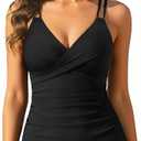 Daci Black Tankini Swim Tops for Women - Tummy Control Bathing Suit Swimwear Top Only V Neck No Bottom X-Large