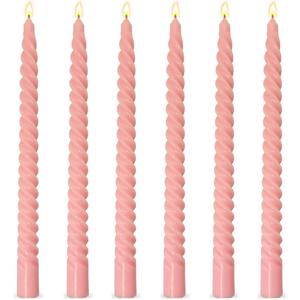 6 Pack 10 Inch Pink Spiral Taper Candles for Holiday Home Decoration, Unscented Dripless Twisted Candlesticks for Dinner Party Wedding Valentine's Day Baby Shower and Easter