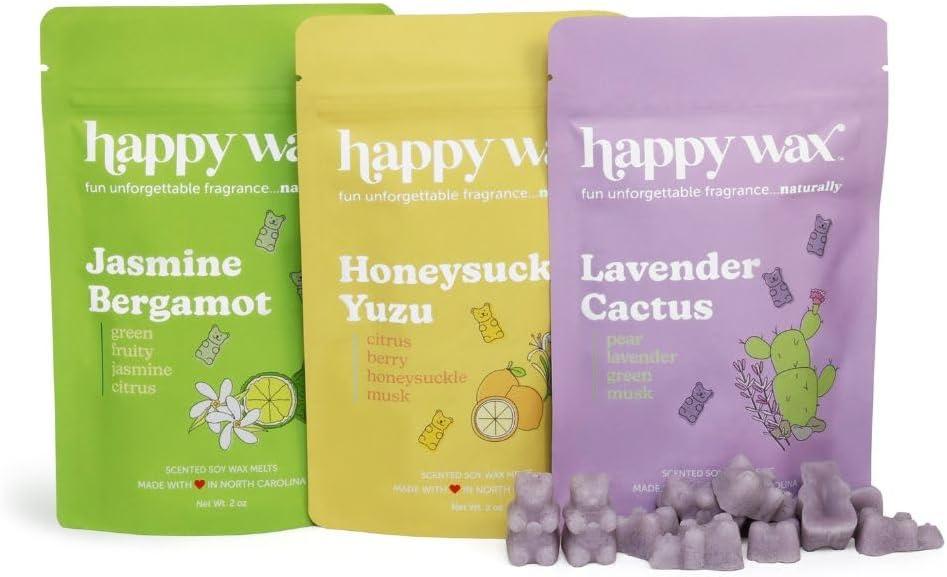 Happy Wax Spring Mix Premium Scented Natural, Non Toxic Soy Wax Melts  6 Total Oz. of Scented Wax Melts. Includes Jasmine Bergamot, Honeysuckle Yuzu, and Lavender Cactus
