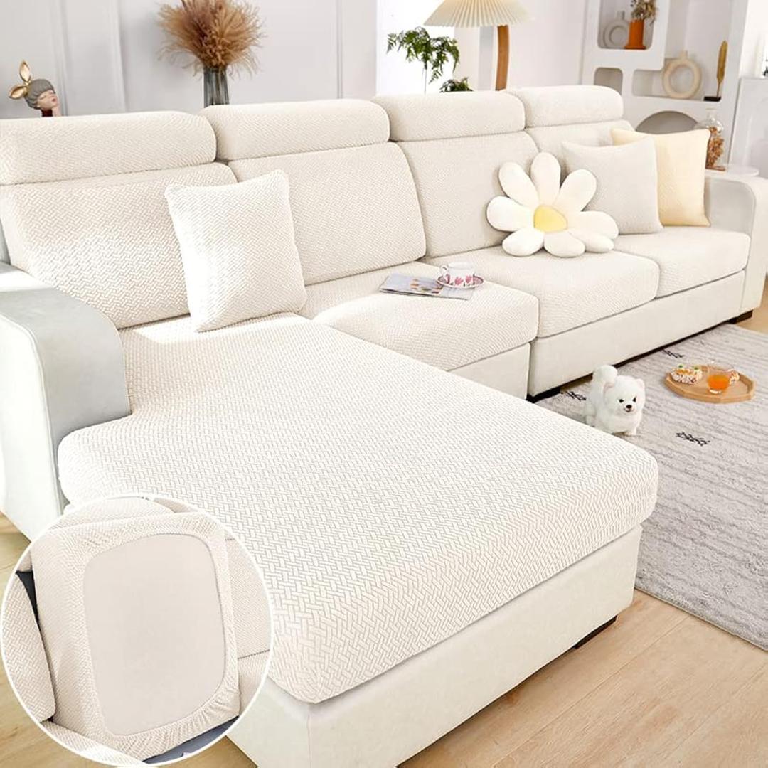 Jonuiony Universal Sofa Slipcover, 2024 New Wear-Resistant Sofa Cover, L Shape Sectional Couch Covers, Separate Cushion Couch Chaise Cover, High Stretch Furniture Protector (White,Large 2 Seat)