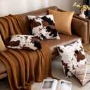 Pack of 2 Luxury Faux Fur Throw Pillow Covers Cowhide Decorative Soft Fluffy Plush Couch Throws Brindle Cushion Covers for Couch Living Room Sofa Bedroom 18x18 Inch