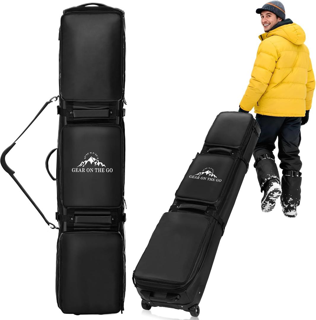 Rolling Ski Bag for Air Travel, Snowboard Bag with Wheels, 900D Extendable 155-185CM Wheeled Ski Bag All-Round Padded Protection, for Snowboard, Double Skis, Boots, Helmet