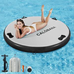 Inflatable Floating Dock Platform, Multi-People Round Water Hammock lsland Raft Tanning Float with Carrying Bag for Pool Lake Beach Party (Grey+Black)