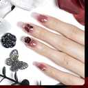 JODSONE Press on Nails 3D Handmade Square Crimson with Flower Knot Rhinestone Fake Nail Tips - Medium