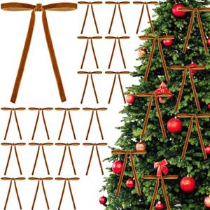 DIYDEC 24PCS Velvet Christmas Bow Ornament 5 x 7 Inch Xmas Wreath Ribbon Bows Christmas Tree Hanging Crafts Gift Bows Pendants for Holiday Home Outdoor Indoor Party Garland Decoration(Gold)