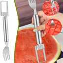 4 x 2-in-1 Watermelon Slicer & Fork – Stainless Steel Fruit Cutter Tool for Watermelon, Mango, Pitaya – Portable for Camping, Picnics, Home, Parties – Effortless Cubes & No Mess