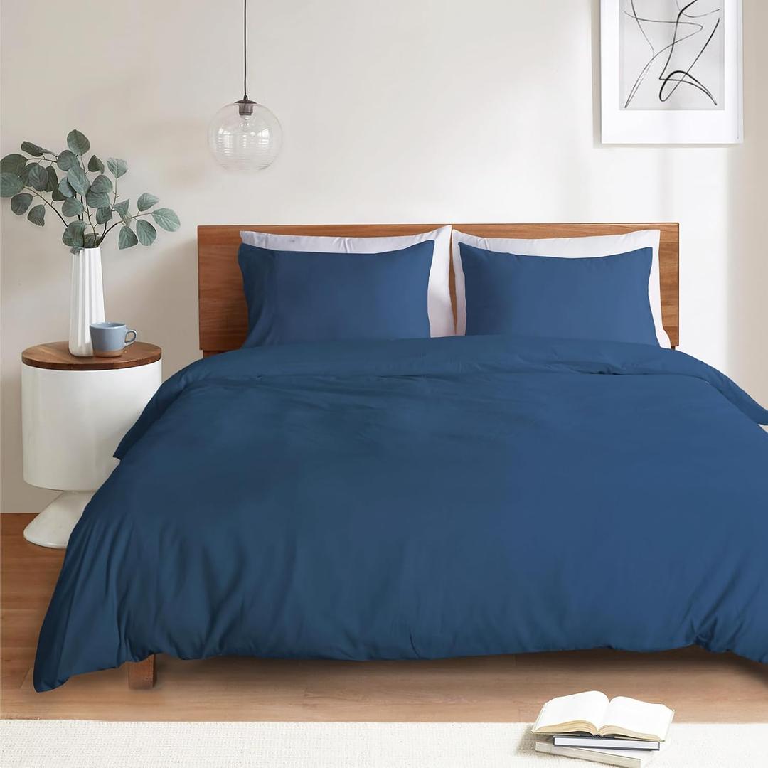 Mejoroom Navy Duvet Cover Queen Size Queen Duvet Cover Set - Soft and Breathable Comforter Cover with Zipper Closure, 3Pieces, 1 Duvet Cover (90x90) and 2 Pillow Cases(20x26)