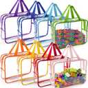 Fasmov 8 Packs Large Toy Storage Bags, 8 Colors PVC Organizers Toy Bags, Travel Organizer Bags Reusable Toy Organizer Pouch with Zipper for Building Blocks, Puzzle, Small Toys and Handmade Accessories