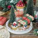 Putuo Decor Round Christmas Serving Tray Christmas Decorations for Home Rustic Decorative Wooden Tray Christmas Tray Serving Platters for Entertaining for Coffee Wine Table Serving (Brown and White)