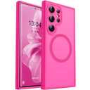 CANSHN Designed for Samsung Galaxy S22 Ultra Case [Full Camera Protection] [Compatible with MagSafe] Translucent Matte Shockproof Protective Phone Cover 6.8 Inch - Hot Pink