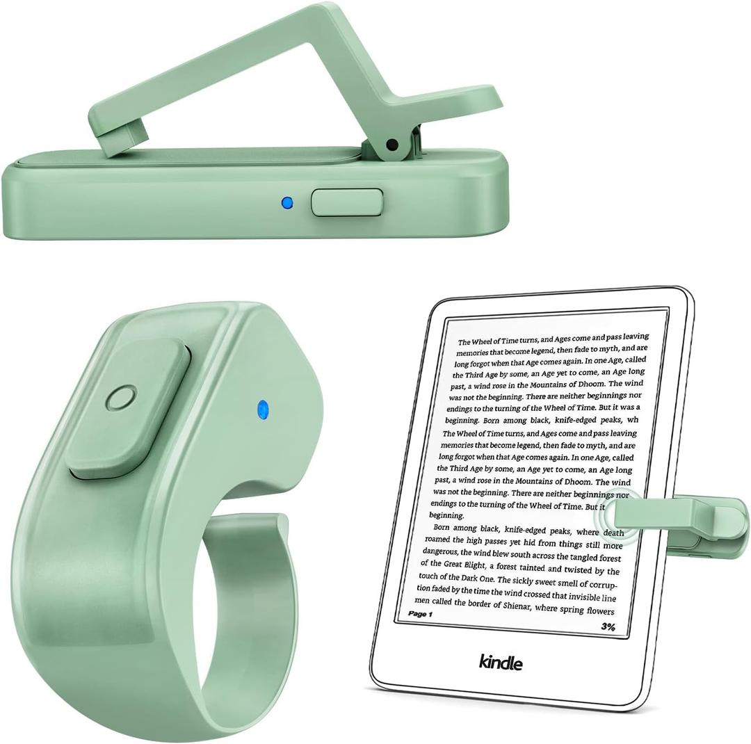 Page Turner Ring for Kindle, Remote Control Paperwhite Oasis Scribe Kobo eReaders, Page Turner Clicker for Kindle iPhone ipad Tablets with Camera Video Record & Shutter Selfie Matcha Green