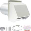 Upgraded 6 Inch Hooded Wall Vent, Outdoor Wall Exhaust Vent Cover Wall Cap with Screen & Damper for Exterior Kitchen Range Hood, Ventilation Dryer, HVAC Duct Air Exhaust, Galvanized Steel, White
