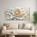 SSNEEKNDG White Floral Wall Art for Living Room Gold Flower Picture Large Botanical Artwork for Bedroom Office Canvas Prints Ready to Hang 20"x40"