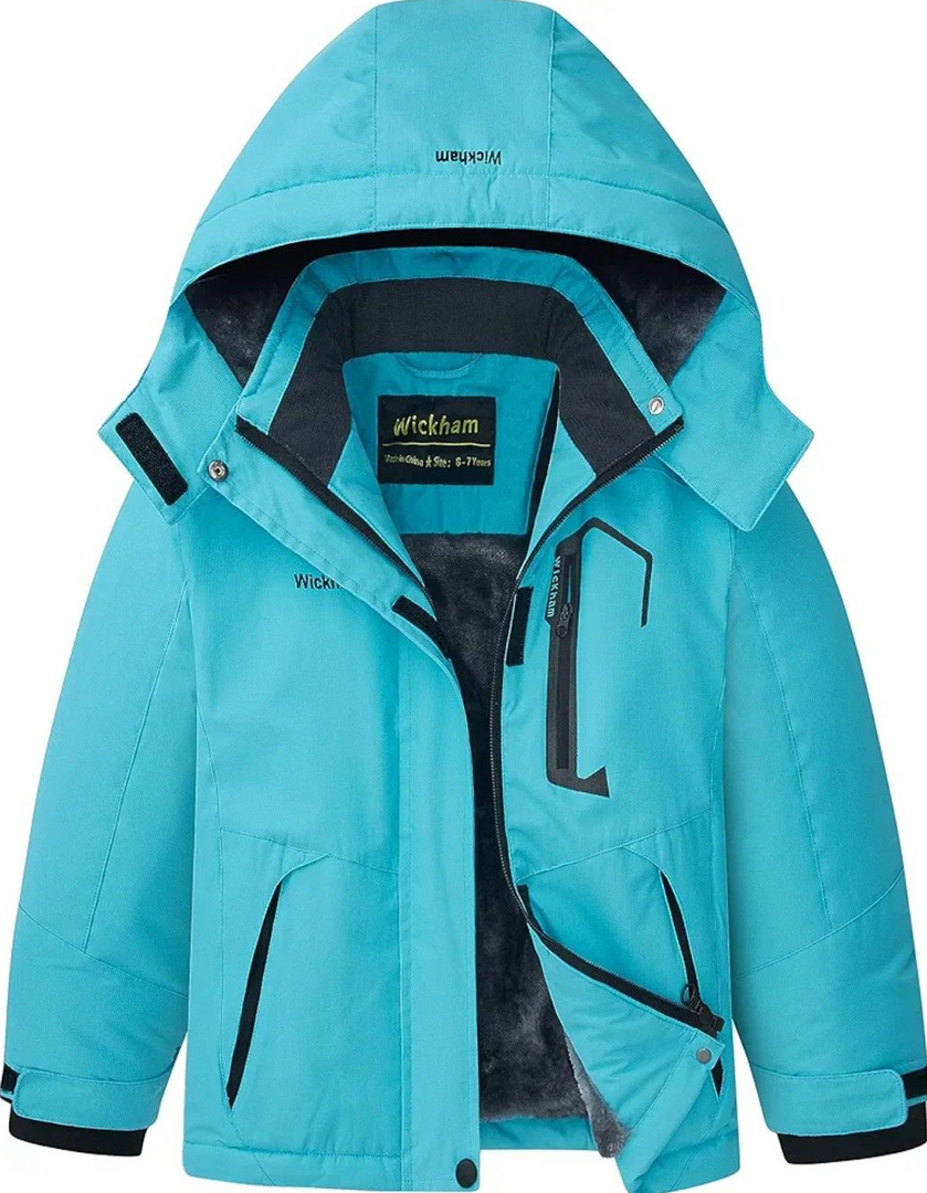 WICKHAM Girl's Waterproof Ski Jacket Winter Warm Fleece Lined Snow Windproof Jackets Removable Hood Ski Coat for Kids 8 years