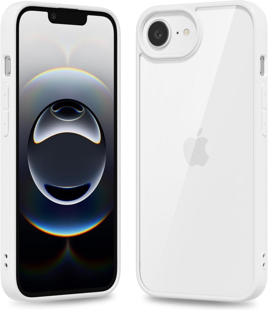 oakxco Thin Slim Clear case for iPhone 17e 16e, Transparent Hybrid Hard Shell Plastic & Soft Silicone Rubber Bumper, Non-Yellow Acrylic Protective Lightweight Cover for Women, White