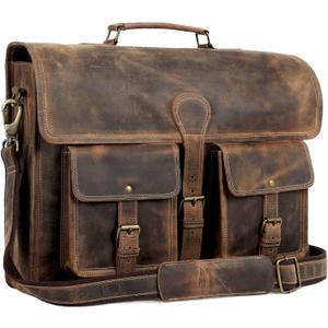 Leather briefcase 18 inch laptop messenger bag for men and women best satchel office bag