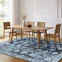Floral Washable Area Rugs 5x7, Vintage Rug for Living Room, Large Bedroom Carpet, Non Slip Low Pile Ultra Soft Carpets for Indoor Dining Home Nursery Playroom Under Table, Blue Garden