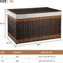 OIAHOMY Storage Basket with Lid, 42.3 Gallon (160L) Blanket Basket with Removable Liner Bag, Synthetic Wicker Hamper with Handle, Foldable, Hamper for Living Room, Brown