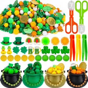 289 Pcs St. Patrick's Day Classroom Fine Motor Skills Activity Set - Includes Tweezers, Scissors, Pom Poms, Shamrock Coins for Sorting, Counting & Educational Manipulatives