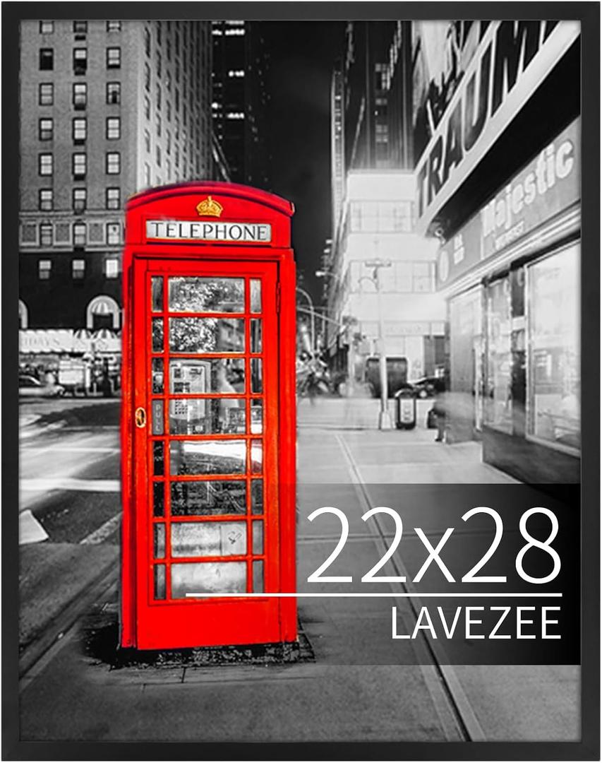 Lavezee 22x28 Poster Frame, Black Large Picture Frame Display 22 x 28 Inch Photo Picture Puzzle for Wall, Pack of 1