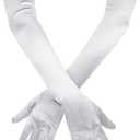 VIBILIA Long Opera Gloves for Women, 1920s Satin Tea Party Gloves Costume, Stretchy Adult Size Glove for Wedding Bridal Dress (White)
