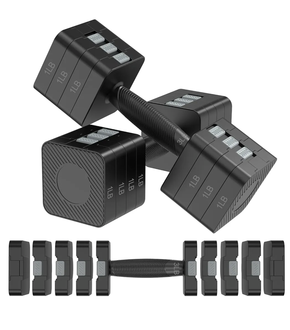 22LBS Adjustable Dumbbells Set, Hand Weights Sets with 5 Levels 3lb, 5lb, 7lb, 9lb, 11lb, Adjustable Weight Dumbbells for Women/Men Home Gym Full Body Workout