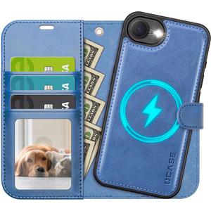 OCASE for iPhone 16e Case Detachable Wallet Case with Card Holder, 2 in 1 Pu Leather Flip Folio with RFID Blocking Stand Wrist Strap Shockproof Phone Cover 6.1 Inch 2025, Light Blue