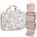 BAGSMART Toiletry Bag Travel Bag with Hanging Hook, Water-resistant Makeup Cosmetic Bag Travel Organizer for Accessories, Shampoo, Full-size Container, Toiletries (Beige Ditsy Floral, Large)