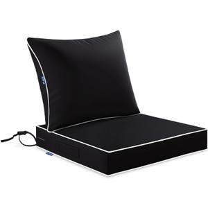 MIULEE Black Outdoor Seat Cushion 22x24 Inch Waterproof & 3 Year Fade Resistant Deep Seat and Back Cushion for Patio Furniture Chair Sofa Couch with Handle and Adjustable Straps