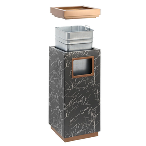 15 Gallon Black Marbling Stainless Steel Trash Can with Ashtray for Hotel Lobby